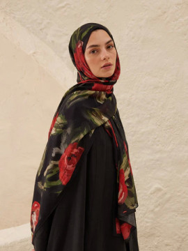 Fresh Scarfs Summer Rose Patterned Rami Hijab Red