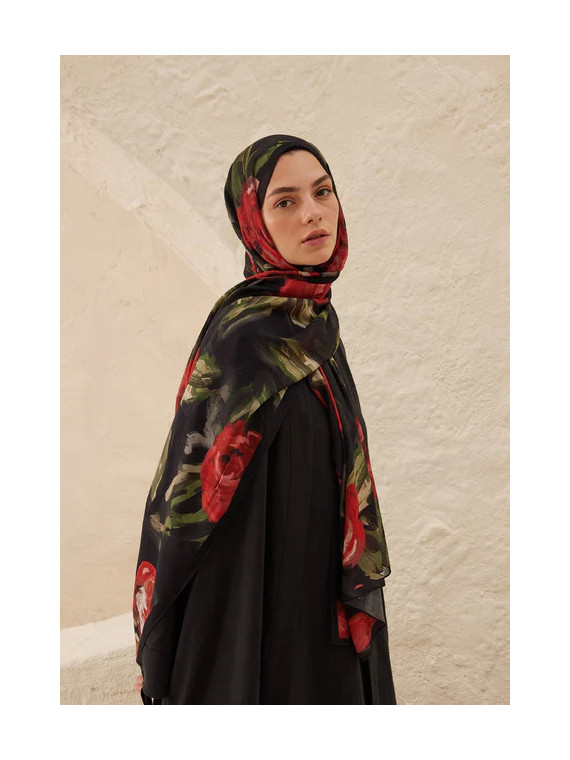 Fresh Scarfs Rami hijab met zomerrozenpatroon rood