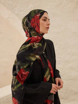 Fresh Scarfs Rami hijab met zomerrozenpatroon rood