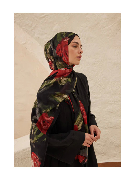 Fresh Scarfs Rami hijab met zomerrozenpatroon rood