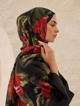 Fresh Scarfs Rami hijab met zomerrozenpatroon rood