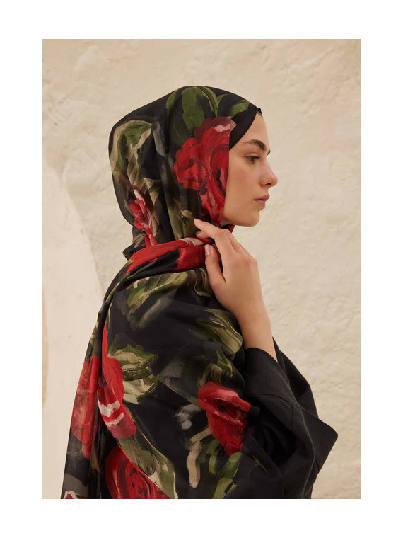 Fresh Scarfs Rami hijab met zomerrozenpatroon rood