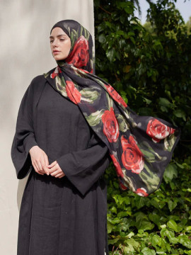 Fresh Scarfs Summer Rose Patterned Rami Hijab Red