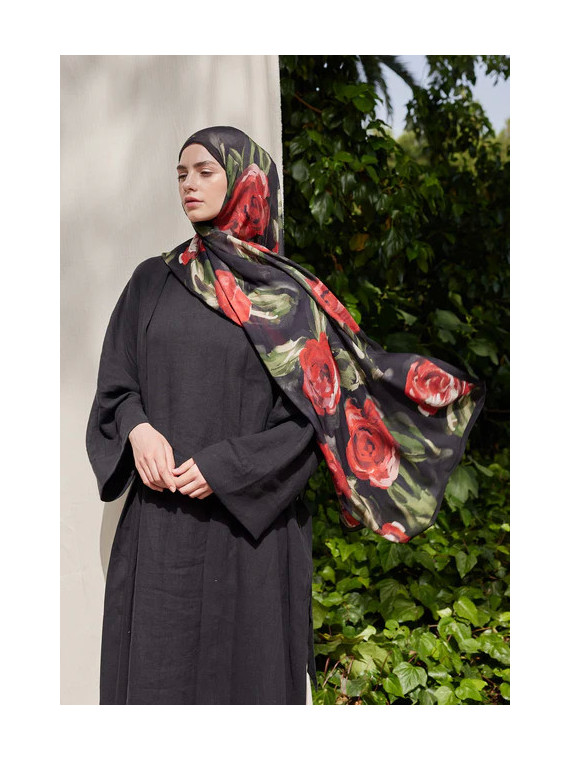 Fresh Scarfs Rami hijab met zomerrozenpatroon rood