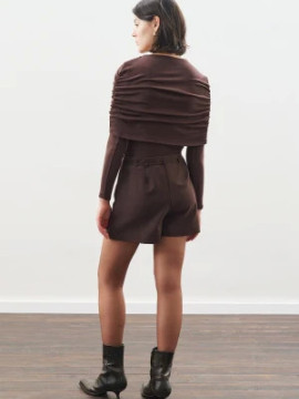 Manuka Blouse met plooien, donkerbruin