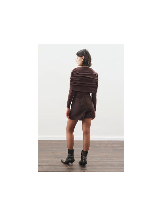 Manuka Blouse met plooien, donkerbruin