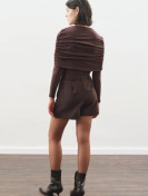 Manuka Blouse met plooien, donkerbruin