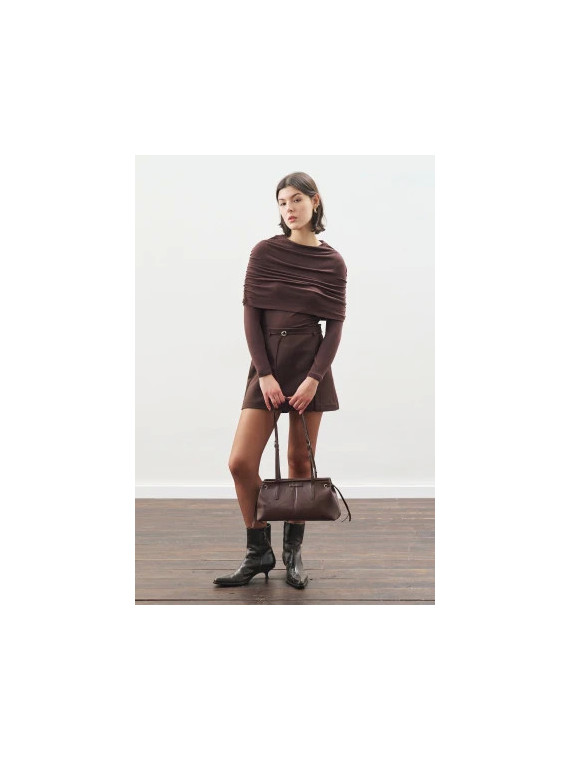 Manuka Blouse met plooien, donkerbruin