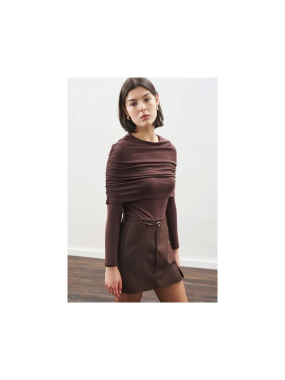 Manuka Blouse met plooien, donkerbruin