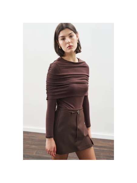 Manuka Blouse met plooien, donkerbruin