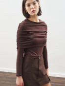 Manuka Blouse met plooien, donkerbruin