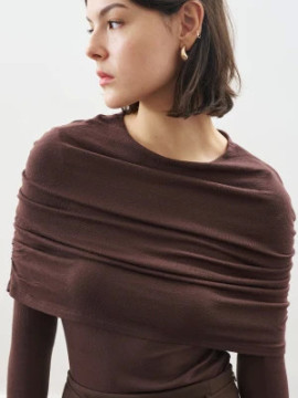 Manuka Blouse met plooien, donkerbruin