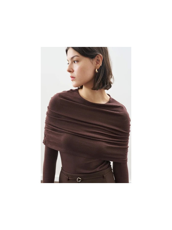 Manuka Blouse met plooien, donkerbruin