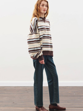 OVERSIZED GESTREEPTE SWEATSHIRT BRUIN