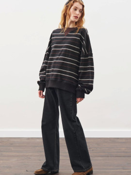 OVERSIZED GESTREEPTE SWEATSHIRT ZWART