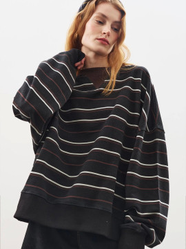 OVERSIZED GESTREEPTE SWEATSHIRT ZWART