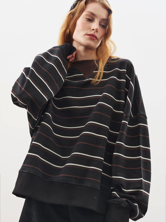 OVERSIZED GESTREEPTE SWEATSHIRT ZWART