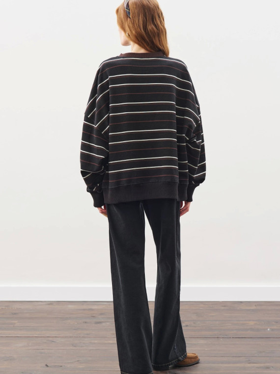 OVERSIZED GESTREEPTE SWEATSHIRT ZWART