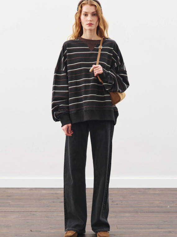 OVERSIZED GESTREEPTE SWEATSHIRT ZWART