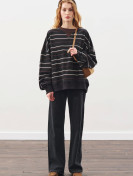 OVERSIZED GESTREEPTE SWEATSHIRT ZWART