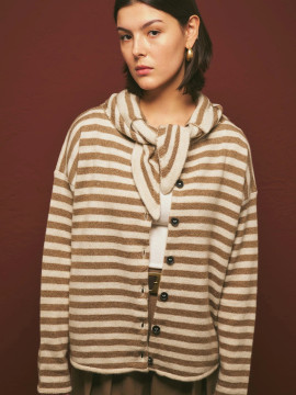 Gestreept vest met sjaaldetails, beige
