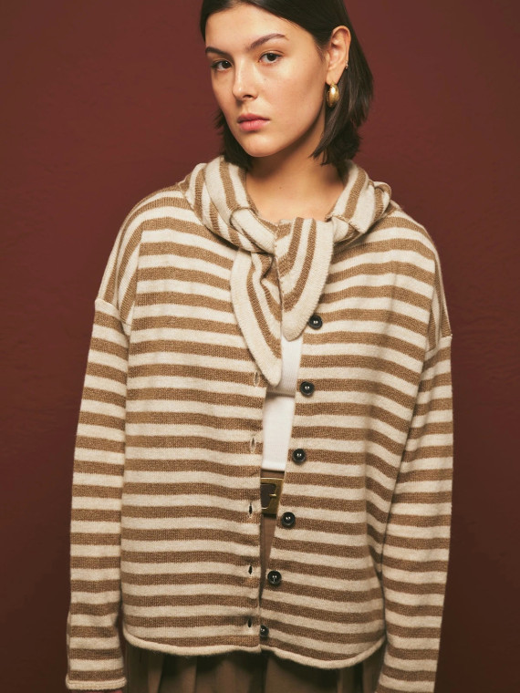 Gestreept vest met sjaaldetails, beige
