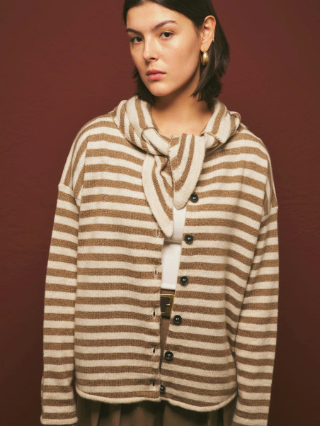 Gestreept vest met sjaaldetails, beige