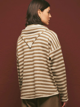 SCARF DETAILED STRIPED CARDIGAN BEIGE