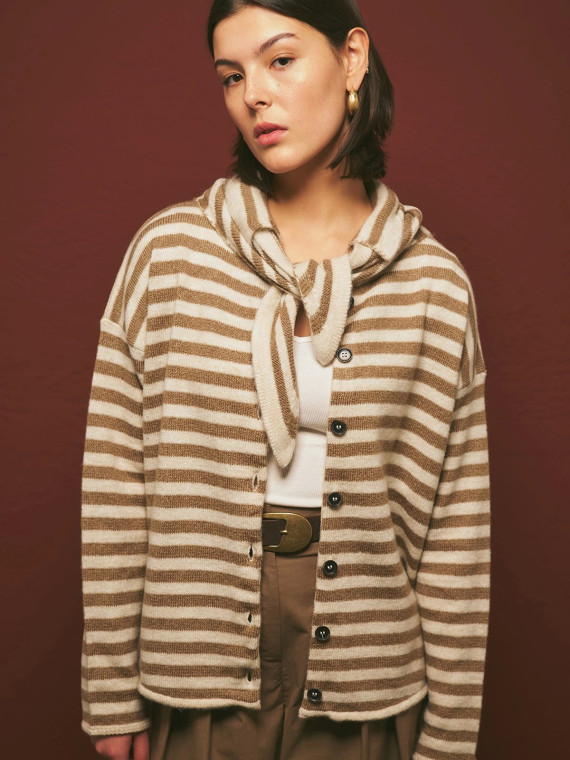 Gestreept vest met sjaaldetails, beige