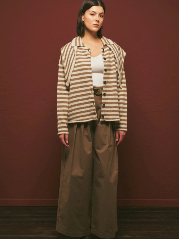 Gestreept vest met sjaaldetails, beige