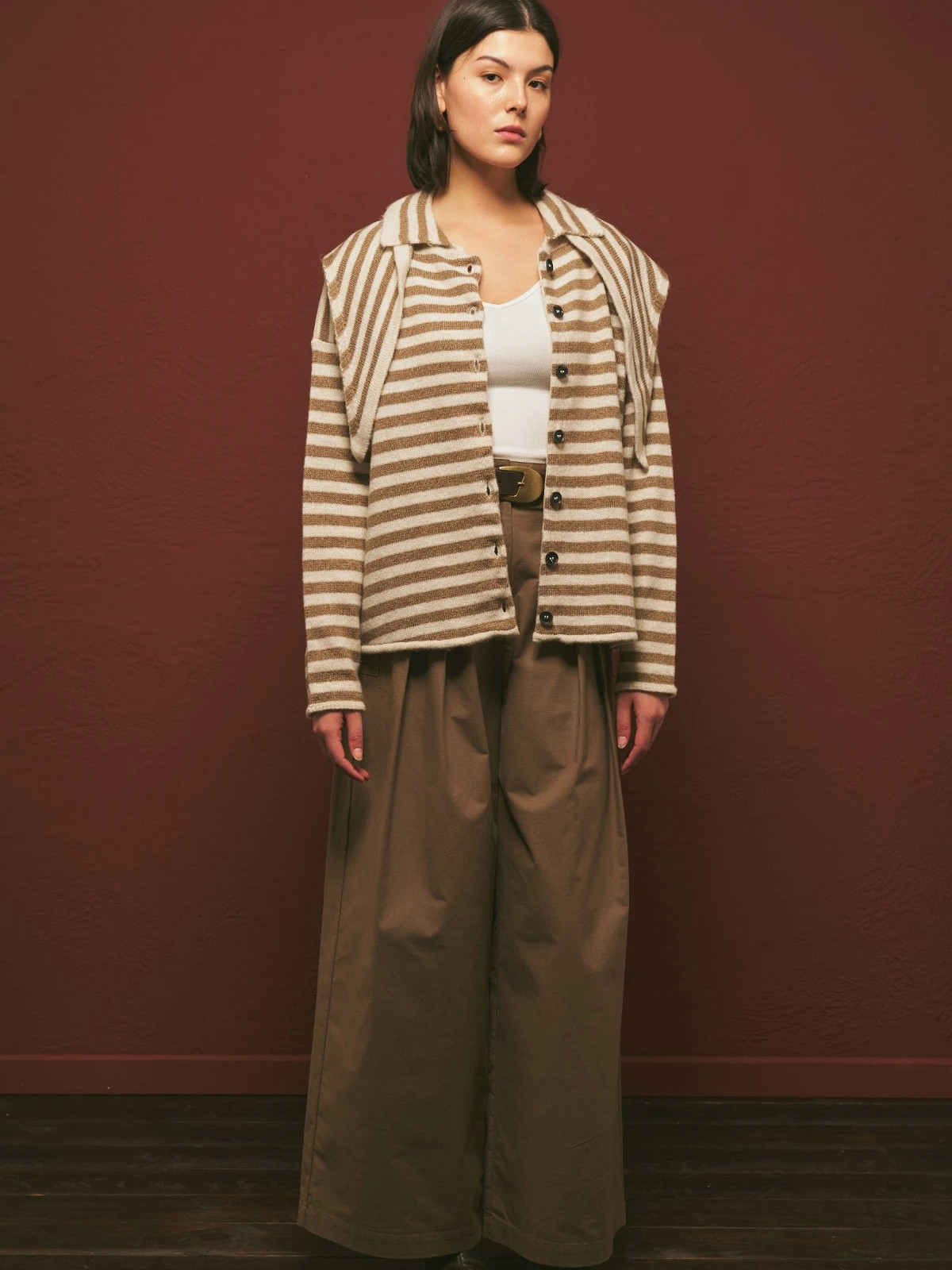 Gestreept vest met sjaaldetails, beige