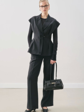 manuka Black Pleated Tencel Vest with Belt