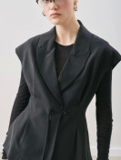 manuka Gegoten Tencel Gilet met Riem Zwart
