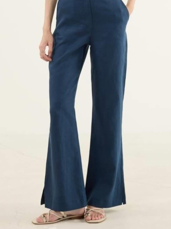 Minikterzi Marineblauwe patchwork blouse en flared broek van 100% linnen