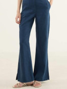 Minikterzi Navy Blue 100% Linen Patchwork Shirt and Flare Pants Set