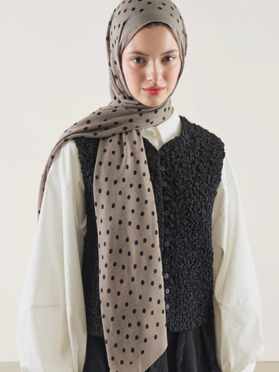 Fresh Scarfs Küçük Puantiyeli Desenli Rami Başörtüsü, Bej Rengi
