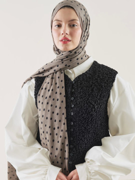 Fresh Scarfs Küçük Puantiyeli Desenli Rami Başörtüsü, Bej Rengi