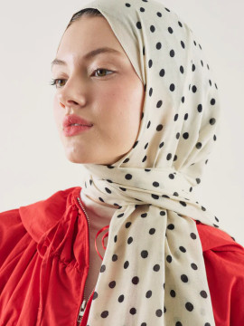 Fresh Scarfs Küçük Puantiyeli Desenli Rami Başörtüsü Bej