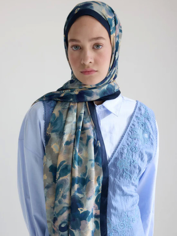 fresh Scarfs Hibiscus Beauty Floss Viscose Hijab Indigo