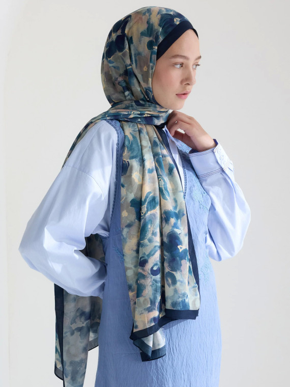 fresh Scarfs Hibiscus Beauty Floss Viscose Hijab Indigo