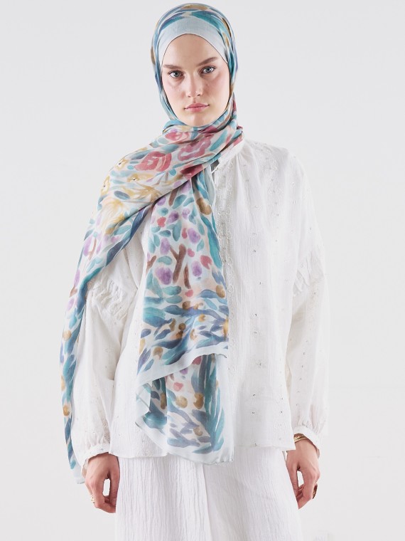 Bloemige Whimsy Print Ramie Viscose Sjaal