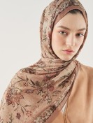 Zachte viscose sjaal met etnisch bloemenpatroon zalmkleurig