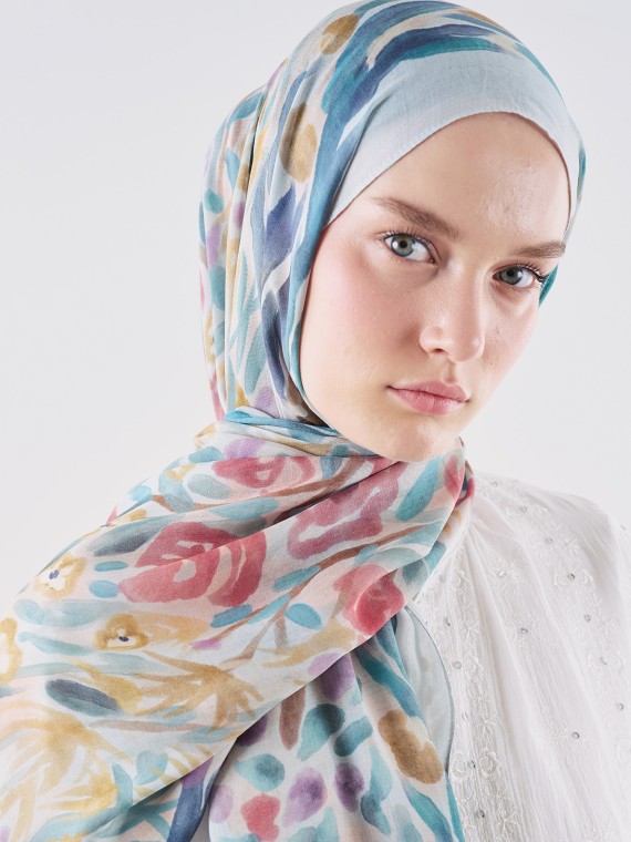 Fresh Scarfs Sjaal van ramie viscose met een speels bloemenpatroon