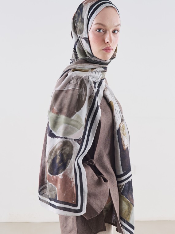 Fresh Scarfs Abstracte sjaal van ramie-viscose met penseelpatroon
