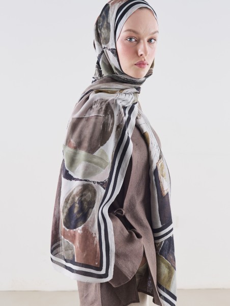 Fresh Scarfs Abstracte sjaal van ramie-viscose met penseelpatroon
