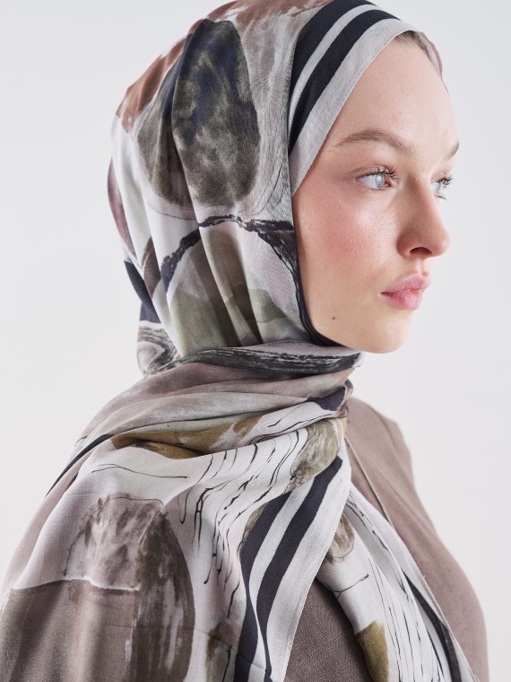 Fresh Scarfs Abstracte sjaal van ramie-viscose met penseelpatroon