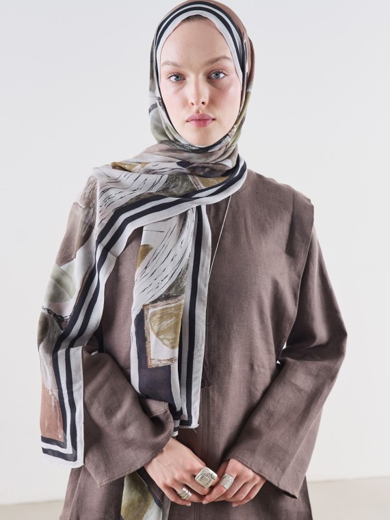 Fresh Scarfs Abstracte sjaal van ramie-viscose met penseelpatroon