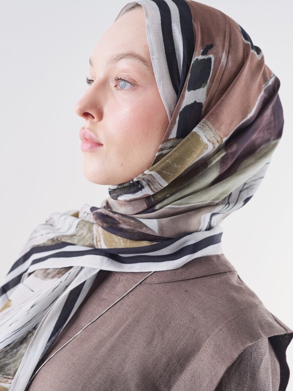 Fresh Scarfs Abstracte sjaal van ramie-viscose met penseelpatroon