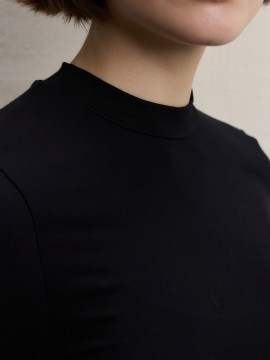 Fresh Scarfs Zwarte bamboe bodysuit met lange mouwen