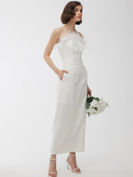Manuka Strapless Veren Avondjurk Ecru